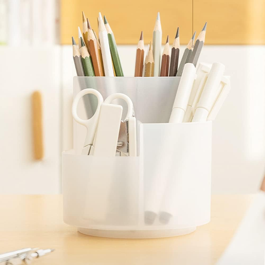 Rotating Pen Holder 3 Compartments, School Supplies Organizer for Pen, Colored Pencil, Art Brushes, Desktop Storage Box in Classroom & Art Studio, Gift for Teachers, Classmates, and Friends - Gray image number 4