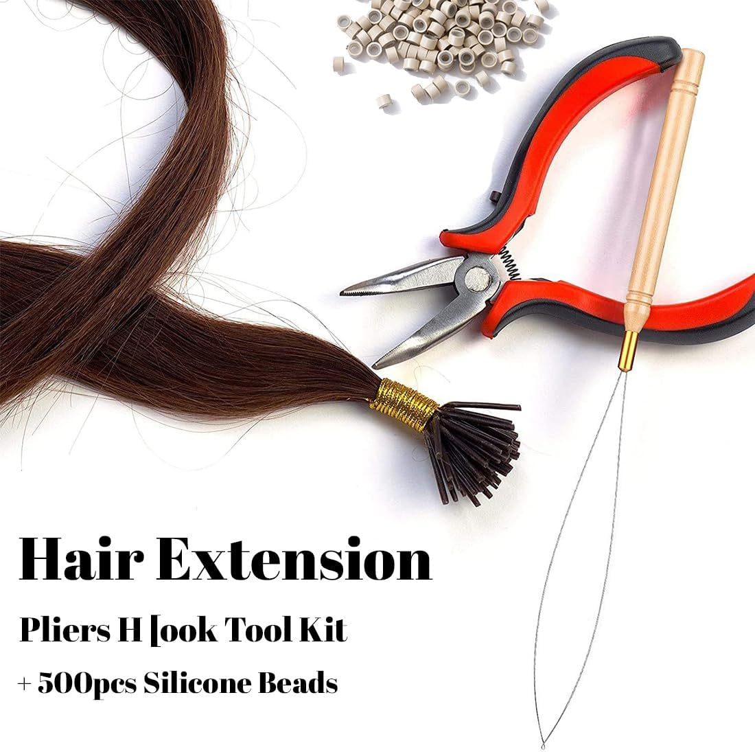 ZEPIQOR Microring Extensions, Micro Ring Hair Extension Set with 1 Micro Ring Hair Pliers, 1 Piece Micro Ring Needle Threader, 1 Pull Hook and 500 Pieces Micro Rings for Hair Extension Accessories