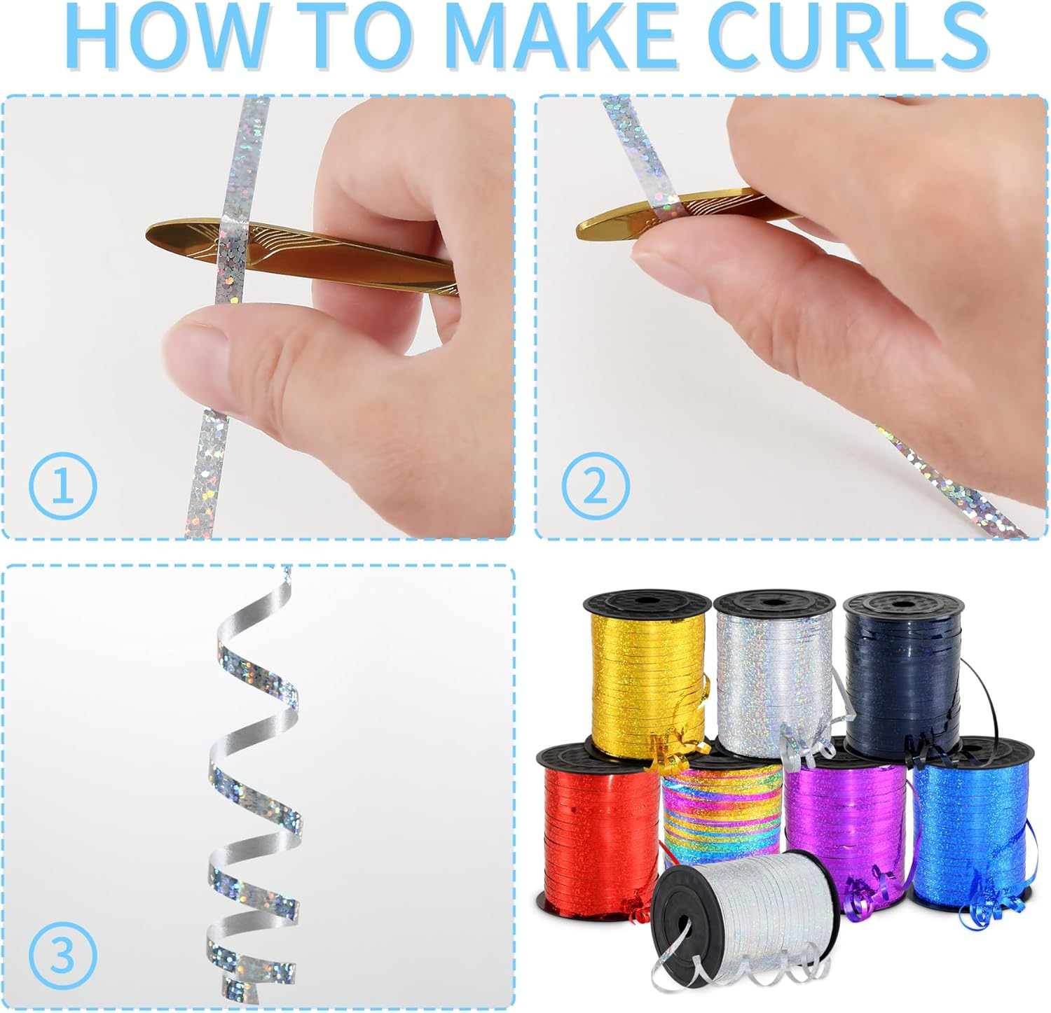 Gold Shiny Curling Ribbon 500 Yards White Ribbon of Perfect for Gift Wrapping Balloons Curly Decorations Thin 3/16" Ribbon for Baby Showers Christmas and More. - Light Purple image number 3