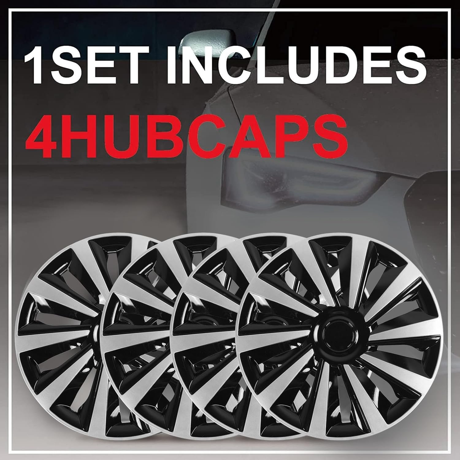4 Pcs 15In Wheel Hub Caps Snap on Design ABS Full Protection Stylish Look Universal Fit for 15In Steel Wheels
