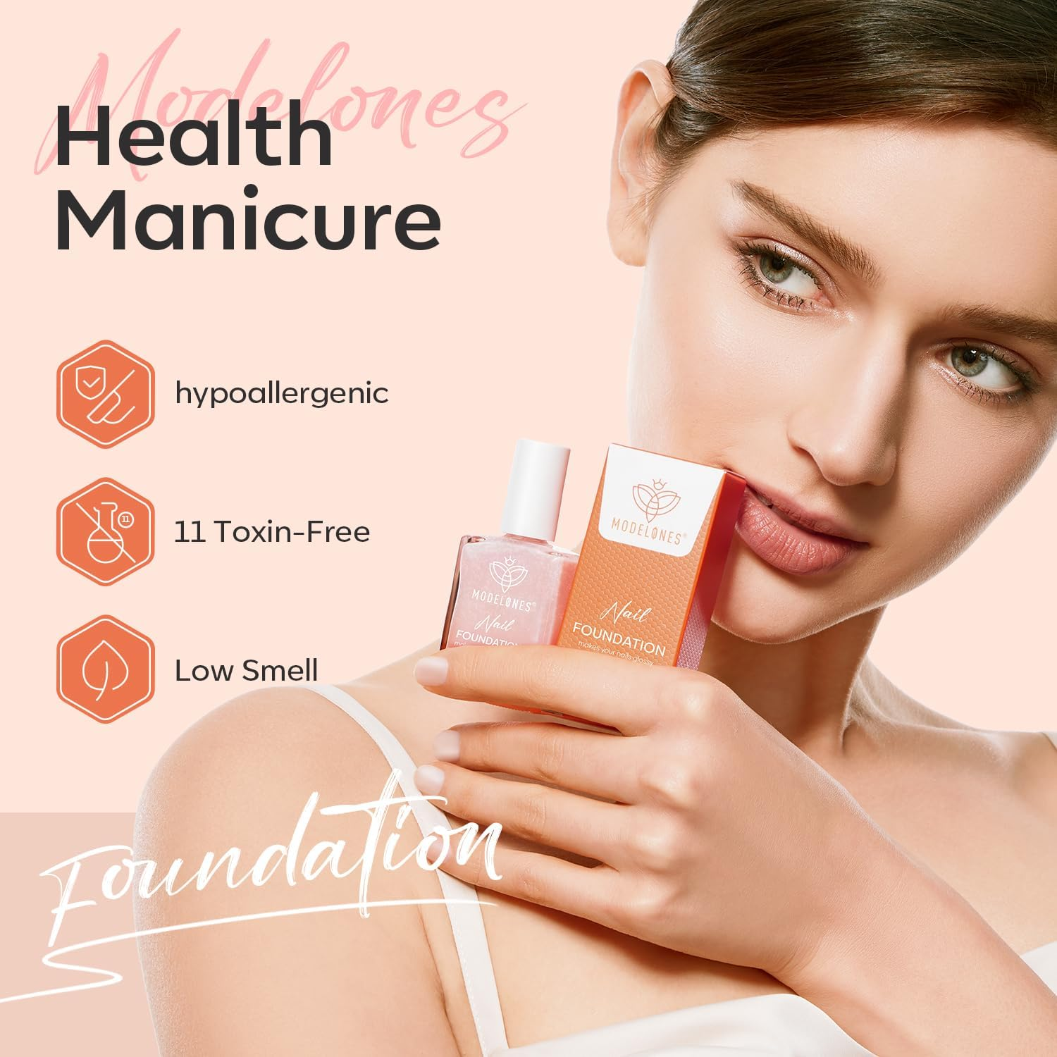 Modelones Nail Strengthener, Iridescent Pink Nail Natural Concealer Foundation Polish Air Dry Nail Growth Polish for Damaged Nails Imperfection Masking Gifts for Women 15Ml image number 2