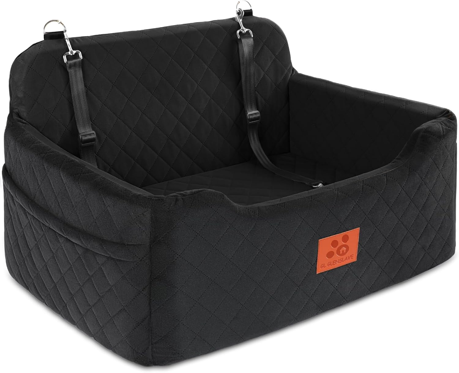 GL GLENSLAVE Dog Car Seat for Medium/Large Dogs, Dog Booster Seat for Dog under 50Lbs or 2 Small Dogs, Detachable and Washable Pet Car Seat, Multi-Functional Travel Dog Bed & Dog Sofa(Black/Brown)