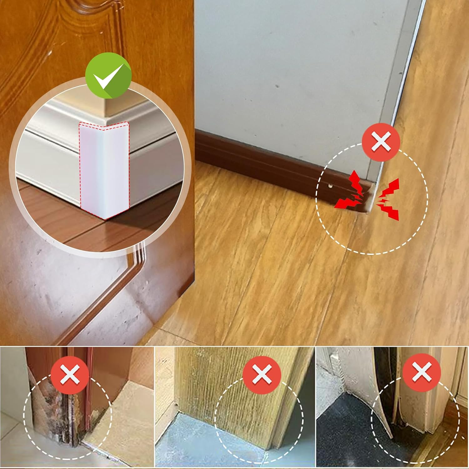 Self Adhesive Baseboard Corner Blocks, Thickened Rubber Corners Protectors Guards Trim for Wall,Furniture, Edge(White, 4PCS) image number 4