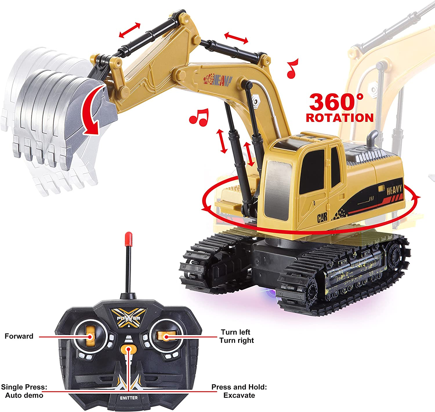 JOYIN 2 PCS Remote Control Construction Vehicle Toy Set, Friction-Powered RC Excavator & Dump Truck with Lights and Sounds for Imaginative Play, Birthday Gifts for Toddlers Boys Girls image number 4