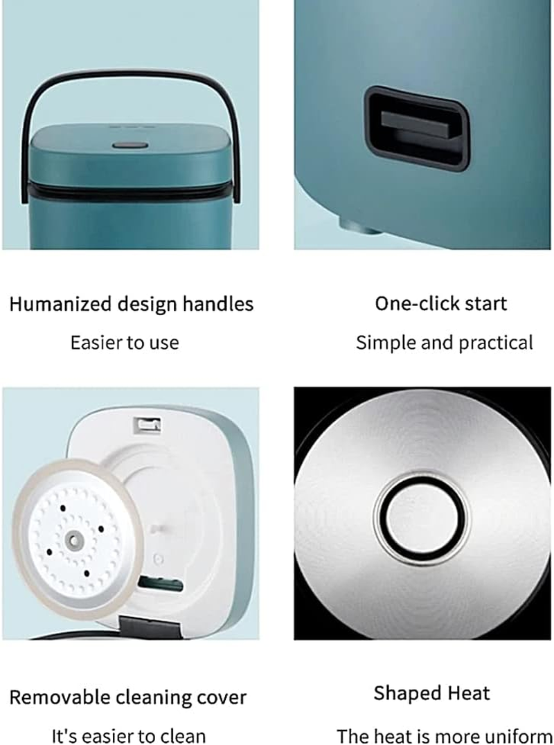 Electric 1.2L Mini Rice Cooker with Removable Nonstick Pot Steaming Dish Rice Spoon and Measuring Cup Keep Warm Function Kitchen Appliances for 1-3 Person, Cooking Soup, Rice, Stews & Oatmea (Green) - Green image number 3