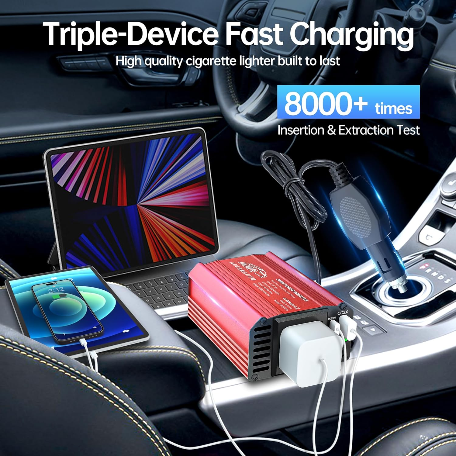 AUCARAUTO 300W Car Power Inverter 12V to 240V Converter, Car Plug Adapter with [65W USB-C] / [18W USB-A] / AC Socket, Car Charger for Vehicles, Aluminium Body - Red - Black image number 4