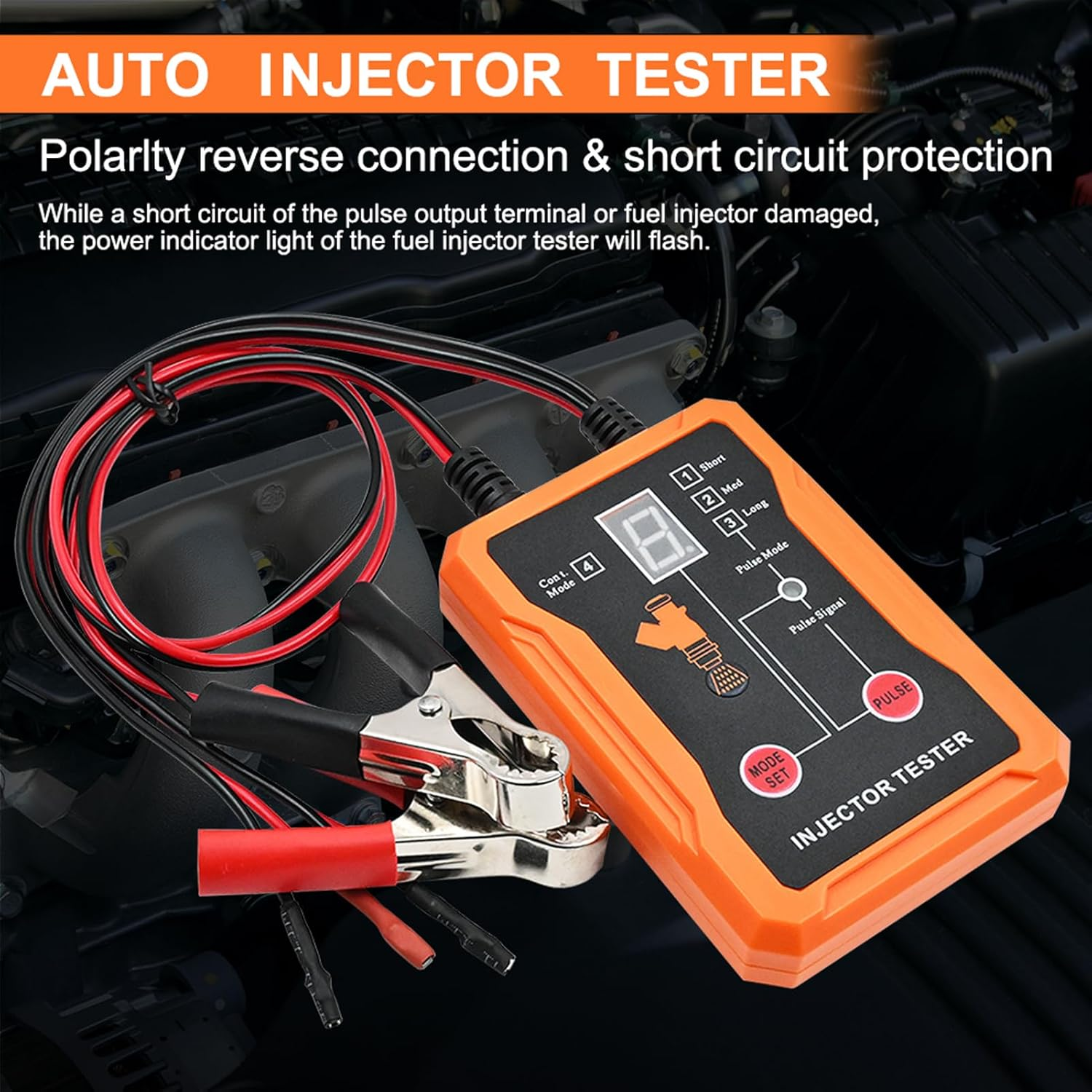 Pyhodi Fuel Injector Tester, 8 Pulse Modes, Universal DIY Fuel Injector Cleaner Kit with 4 Adapters, Test Two Injectors Simultaneously, for Almost All Vehicle Models with Short Circuit (Orange)