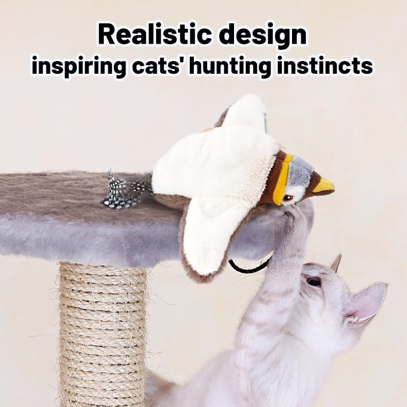Interactive Cat Bird Toy, Flapping Wings Sparrow Catnip Toys, Vivid Chirping, Simulation Bird Singing Cat Toy, Electric Interactive Cat Toys for Indoor Cats, Rechargeable image number 3