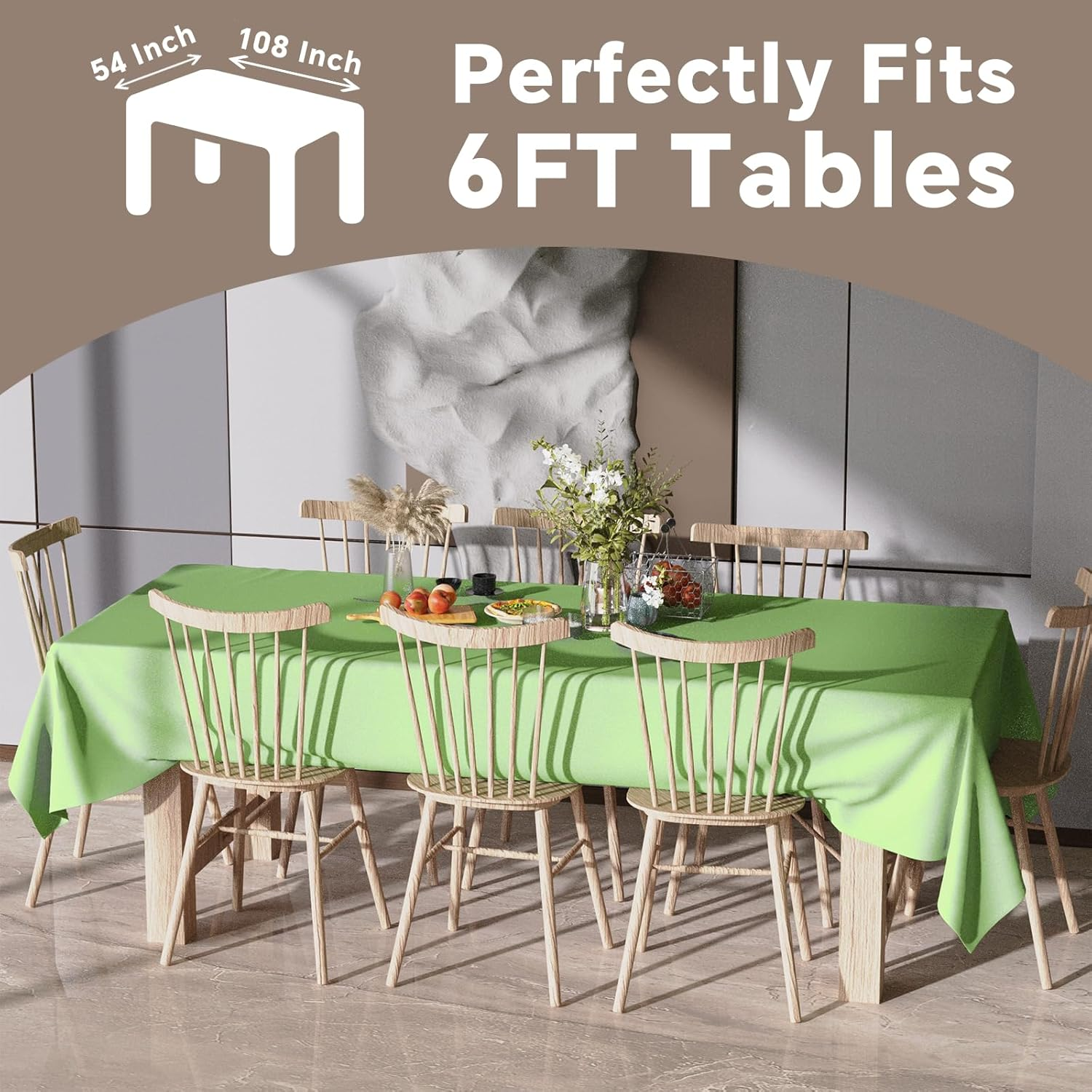 Disposable Plastic Tablecloth - 6 Pack Green Rectangle Table Cloth for Wedding, Party, Picnic, Camping, BBQ, Waterproof Table Cover, 54 X 108 Inch. - Light Blue Gold Dot image number 2