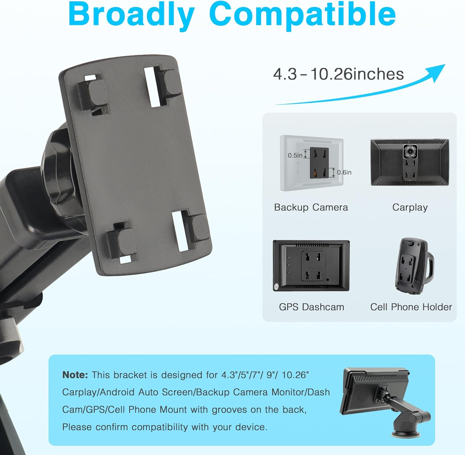 Carplay Mount(2Pcs),(4.3"-10")Backup Camera Monitor Mount,Android Auto Screen Dashboard Mounting Bracket for Carpuride,Car Play Screen Windshield Suction Cup Mount,Rear View Camera Display Holder image number 6