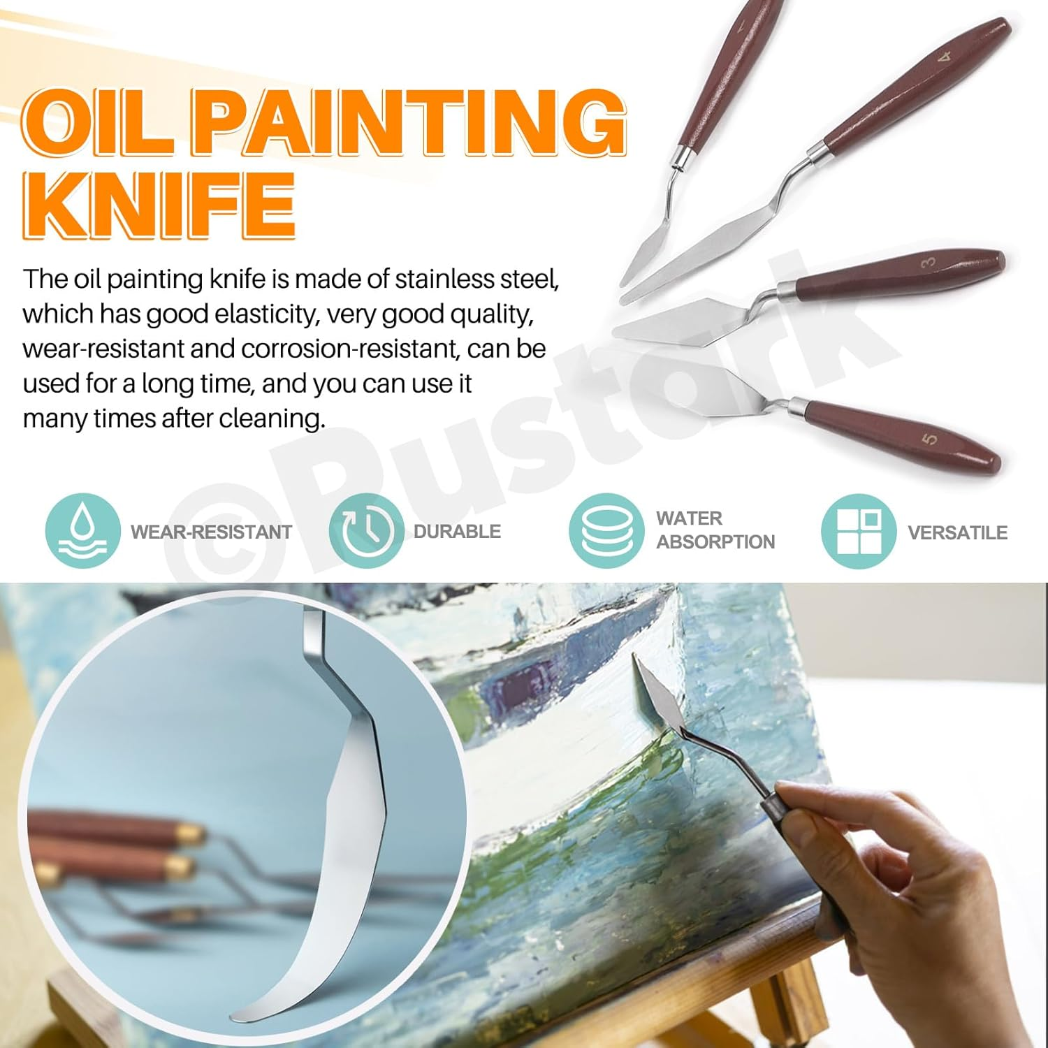 Rustark 21Pcs Purple Palette Knife Paint Scraper Set Includes 5Pcs Stainless Steel Palette Knives with 6Pcs Plastic Scrapers 10Pcs Hair and Bristle Brush Spatula Drawing Tool for Art Craft Painting - Purple image number 2