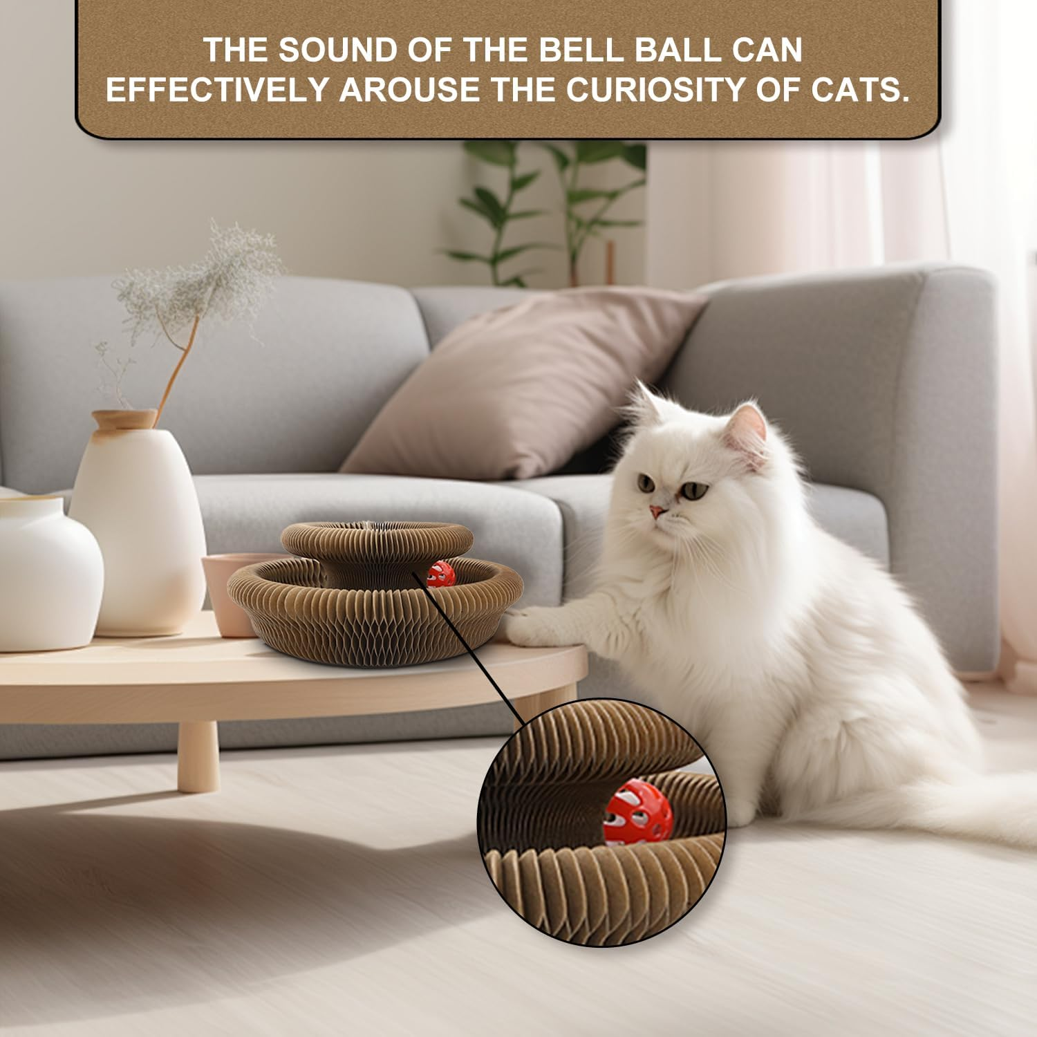 Magnetic Cat Scratchers with Bell Ball Foldable Cat Scratching Board for Cat Toys Reinforced Cardboard Cat Scratchers Can Transform Multiple Shapes Cat Toys for Indoor Cats Adult image number 1