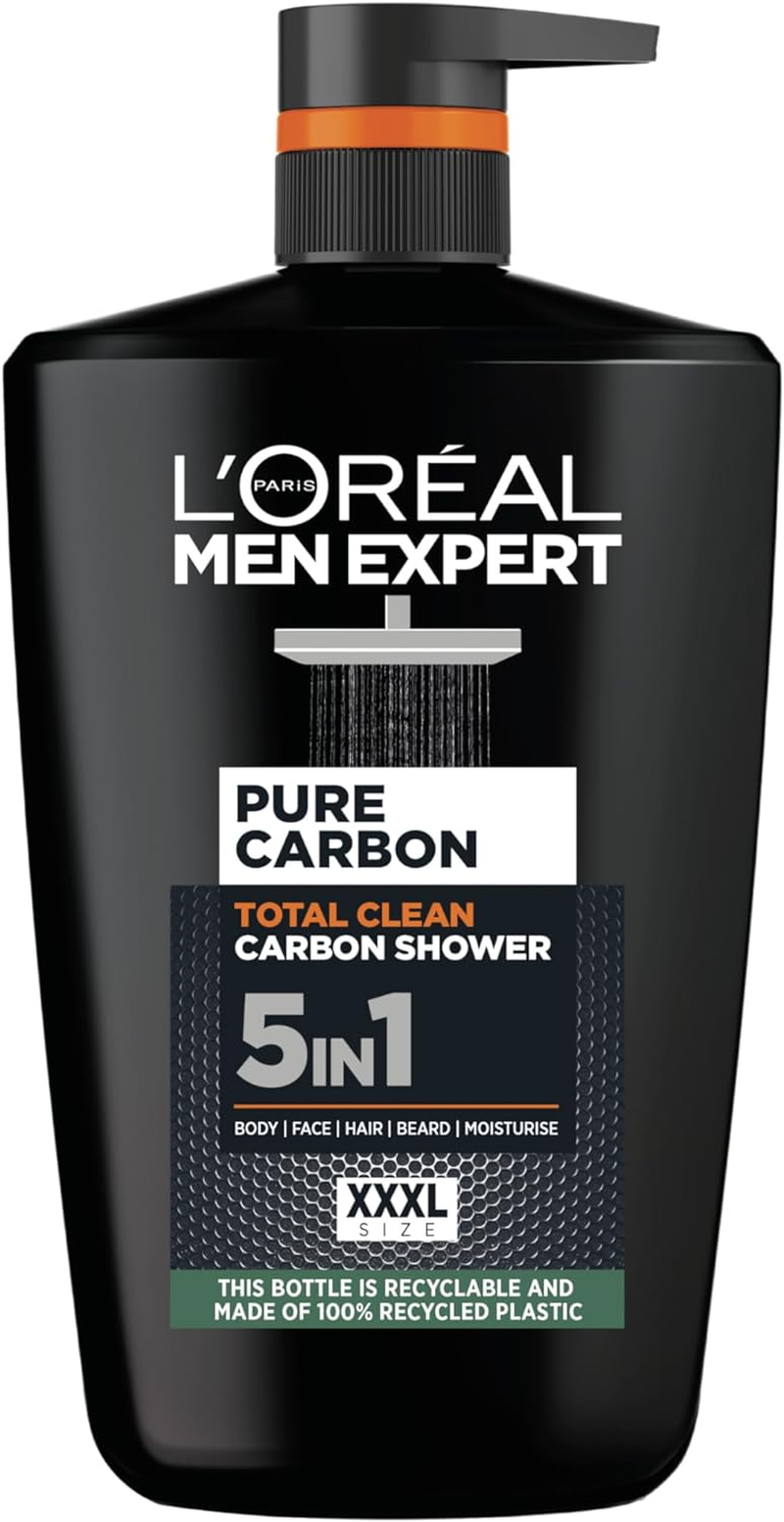 L'Or&eacute;al Paris Men Expert Pure Carbon 5-In-1 Body Wash XXXL 1L, Daily Shower Gel, for Cleansing Body, Face, Hair & Beard, Recycable Bottle Made of 100% Recycled Plastic image number 4