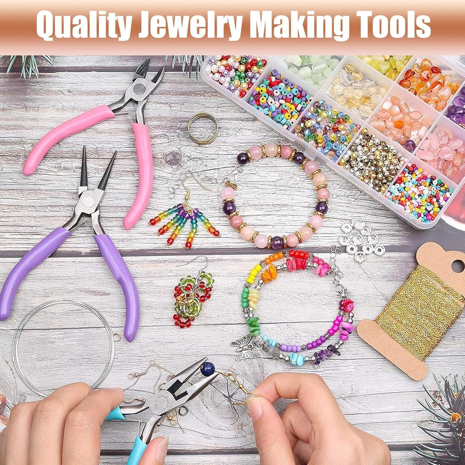 Jewelry Making Pliers Set - 4 Pcs Tools with Wire Cutters, round Nose, Chain Nose, Bent Nose - Mini Pliers for Jewelry Repair, Crafts, and Supplies image number 2