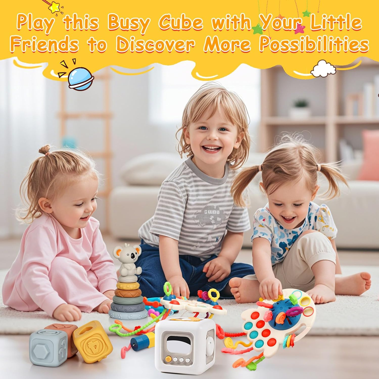 Busy Cube Toys, Tatulan Montessori Toys for 1+ Year Old, Travel Sensory Toys Activity Cube for Toddlers, Learning Fine Motor Skills, Birthday Gift Suitable for Boys Girls image number 4