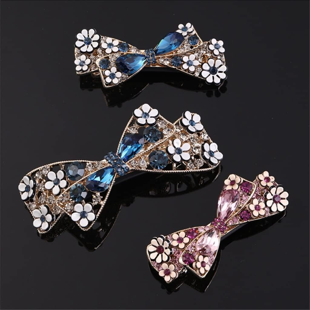Alligator Clip,Headdress,Hair Clamp,Hairpins,Hairpin Female Korean Rhinestone Bow Hairpin One Word Clip Headgear Top Clip Back Head Broken Hairpin Clip (Color : A, Size : 6.5 * 4.5Cm)