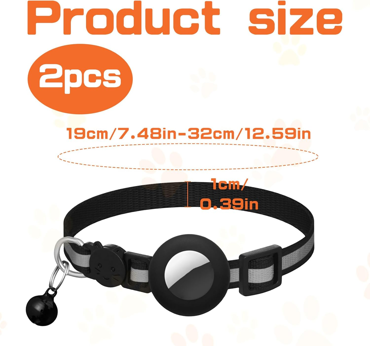 Cat Collar Airtag, 2 Pcs Airtag Cat Collar, Breakaway Air Tag Cats Collars, Reflective Kitten Collar with Apple Holder and Bell for Girl Boy Cats Dogs, Lightweight without Locator (Black)