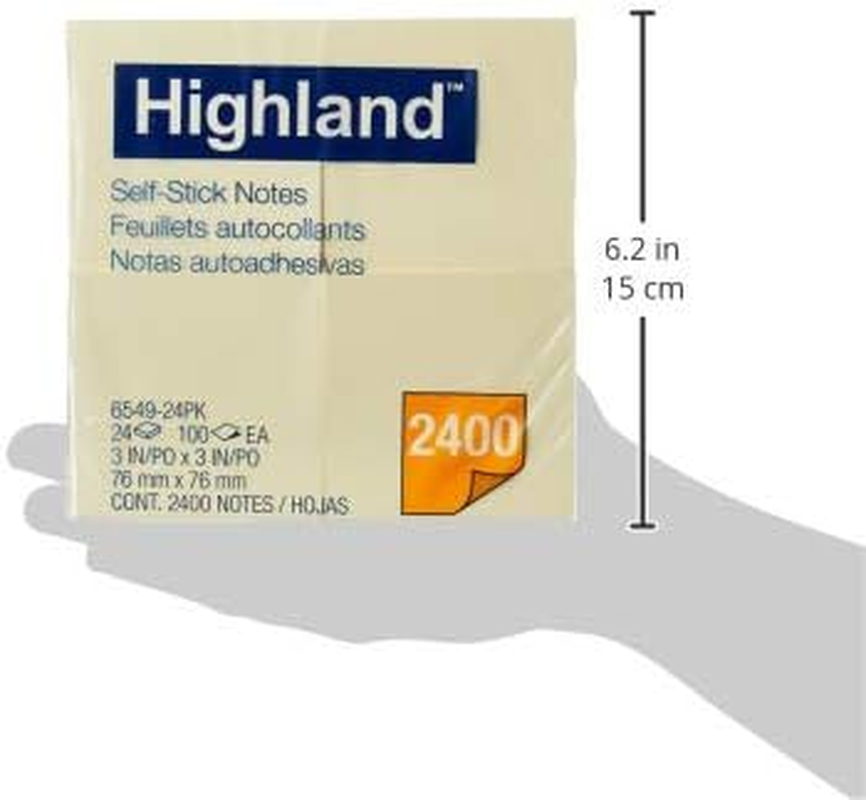 Highland Sticky Notes, 7.62 X 7.62 Cm, Yellow, Set of 24 (6549-24)