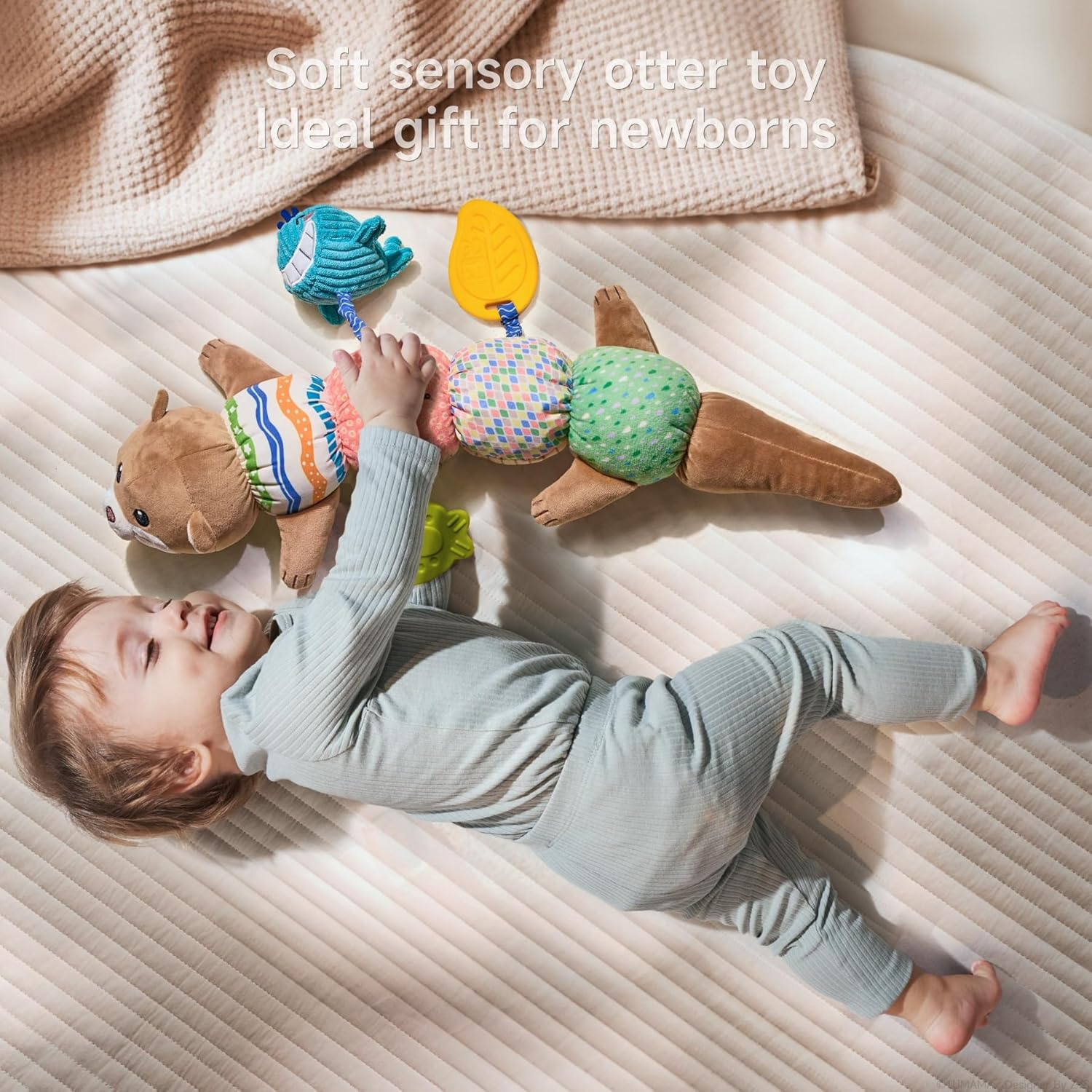 TUMAMA Baby Toys 0-6 Months - Tummy Time Musical Plush Otter Toy with Crinkle Paper Rattle Soft Activity Sensory Toy for 3 4 5 6 12 Months Old Boys and Girls image number 3