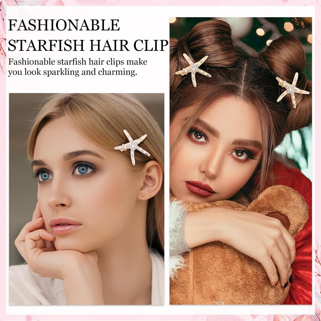 MIRKUZI Hair Clips 4 Pack Starfish Hair Pins Metal Starfish Hairpins Star Shaped Hair Pins Hair Accessories for Women and Girls, Starfish Shell Hairpins image number 5