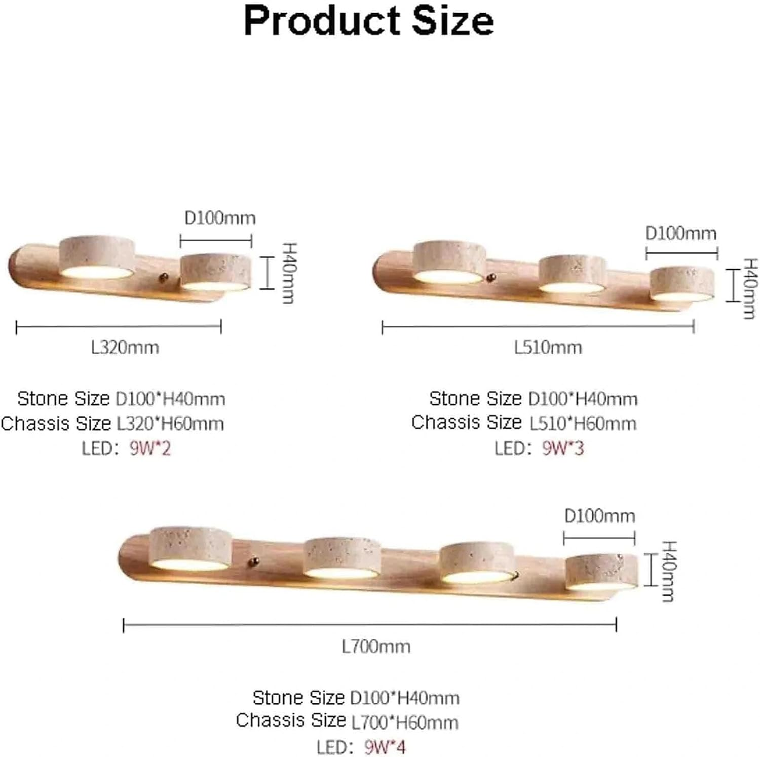 Natural Wood Vanity Light &ndash; 3-Light Travertine Wall Sconce with 180&deg; Rotatable LED, Modern Stone Lamp Fixture for Bathroom Mirror, Nordic Farmhouse Style(Wood Color,3 Heads) image number 3