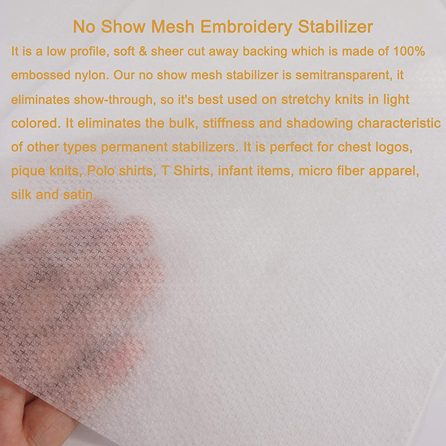 New Brothread No Show Mesh Machine Embroidery Stabilizer Backing 12" X 10 Yd Roll - Light Weight 1.8 Oz - Cut into Variable Sizes for Machine Embroidery and Hand Sewing image number 5