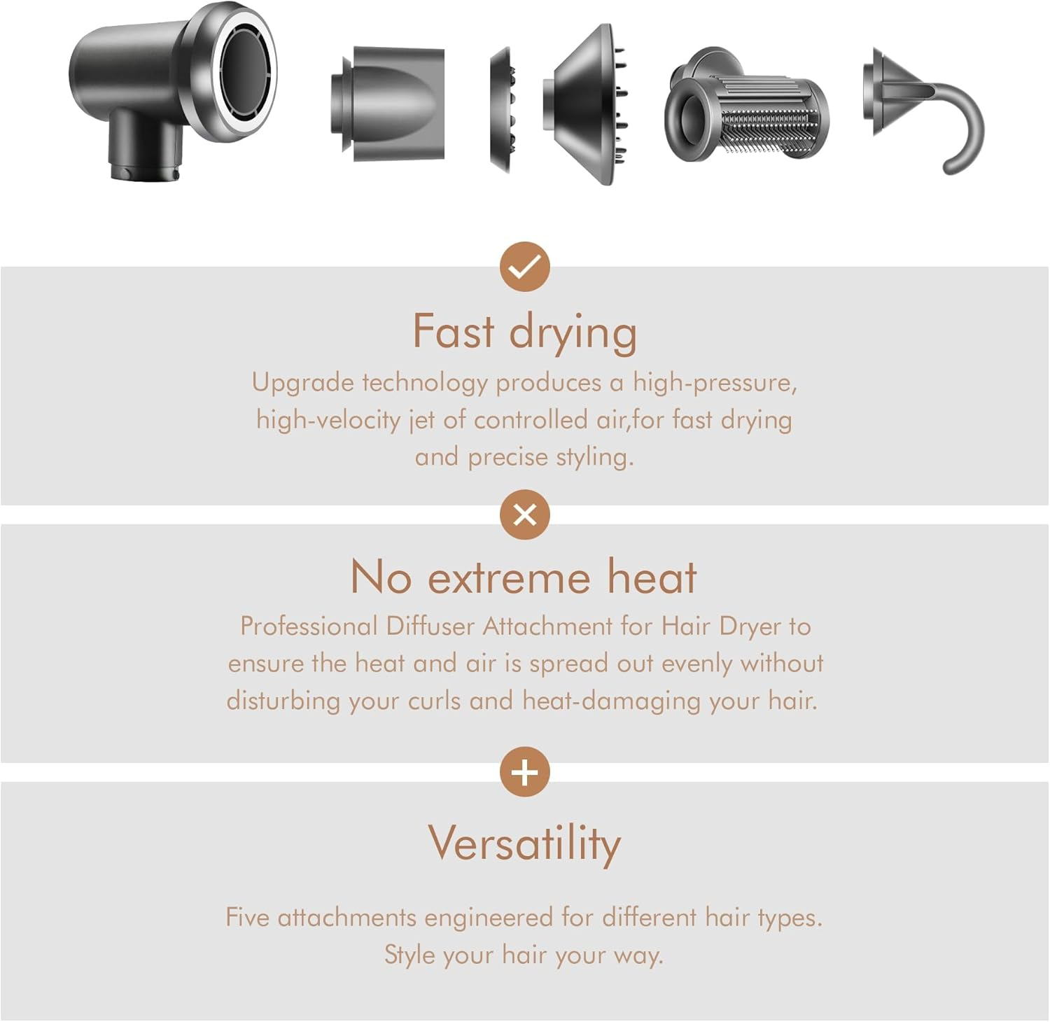 Diffuser and Adaptor for Dy Son Airwrap Styler, 6 Pack Hair Dryer Diffuser Attachment Compatible with Airwrap Styler Converting to Hair Dryer