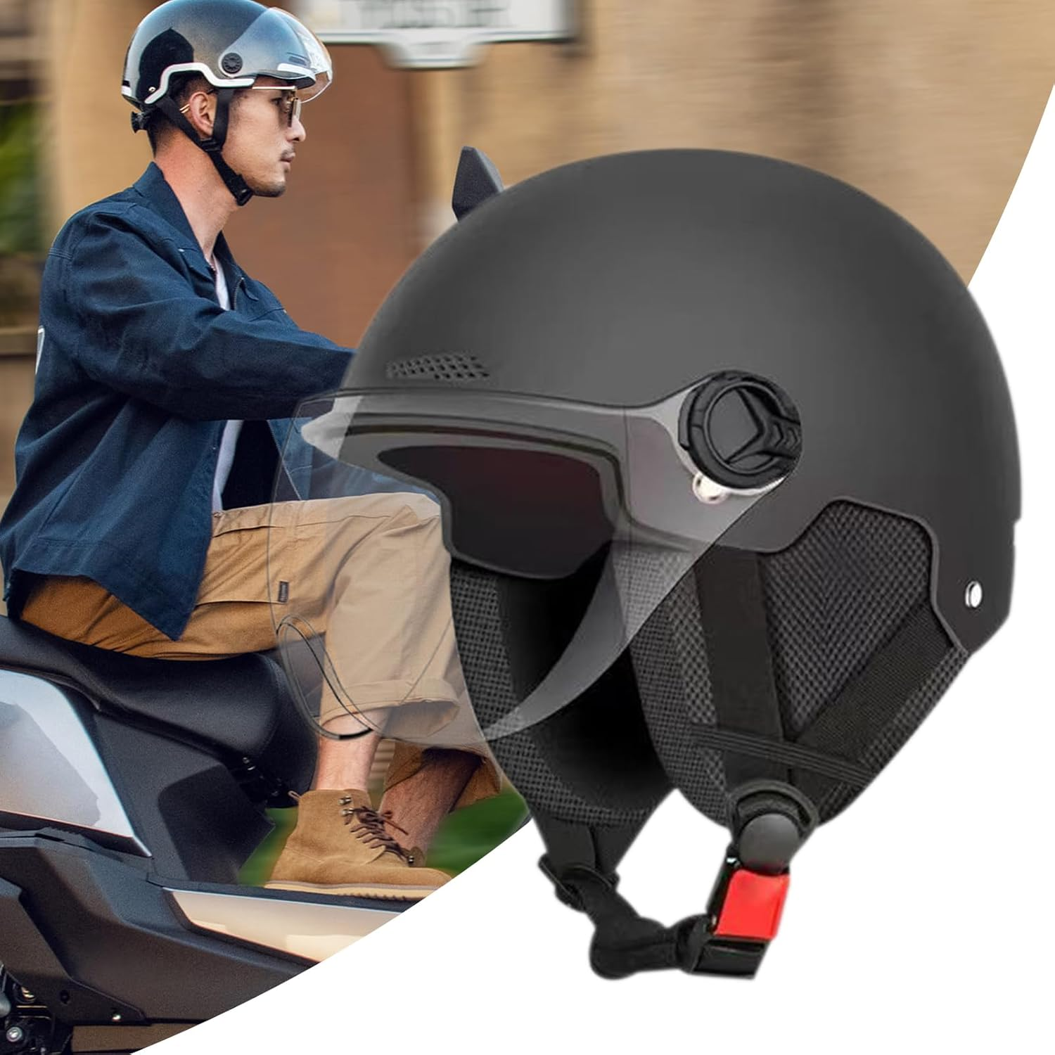 Adult Electric Scooter Helmet with Ear Protection for Men and Women, Bicycle Helmet with Visor, Lightweight Electric Bikes Helmets for Scooter, Skateboard, Motorcycles image number 4