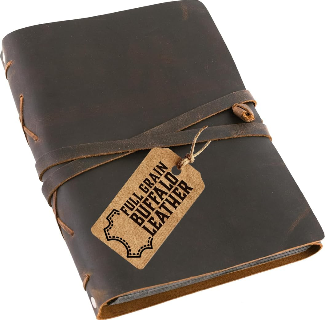 MOONSTER Leather Photo Album Scrap Book &ndash; Handcrafted Full Grain Buffalo Leather Scrapbook and Photo Albums for Photos W/Leather Strap &ndash; Beautiful Handmade Wedding Photo Album Book, Photo Book By image number 1