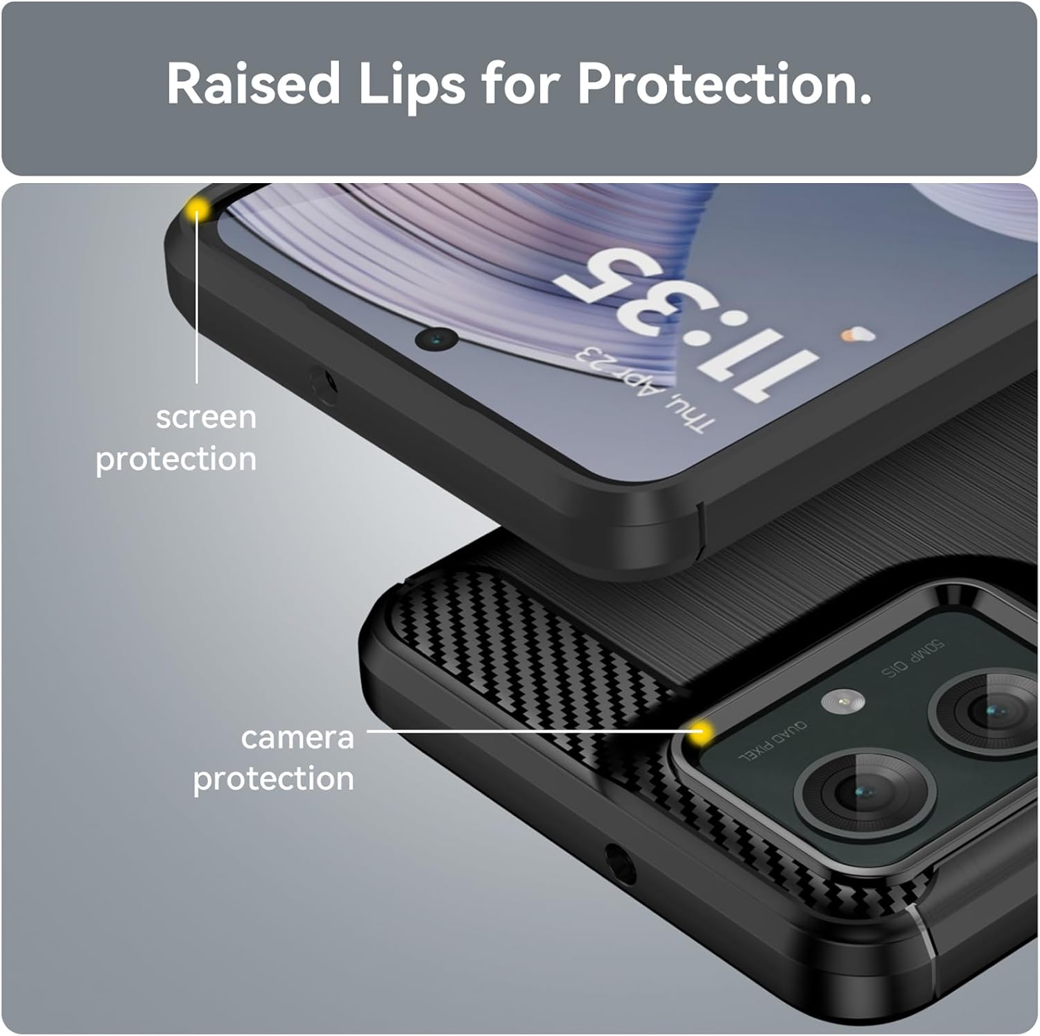 Case for Motorola Moto G55 5G 6.5-Inch, Shock-Absorption Brushed Flexible Soft Carbon Fiber Protective Cover for Motorola G55 - Black image number 3