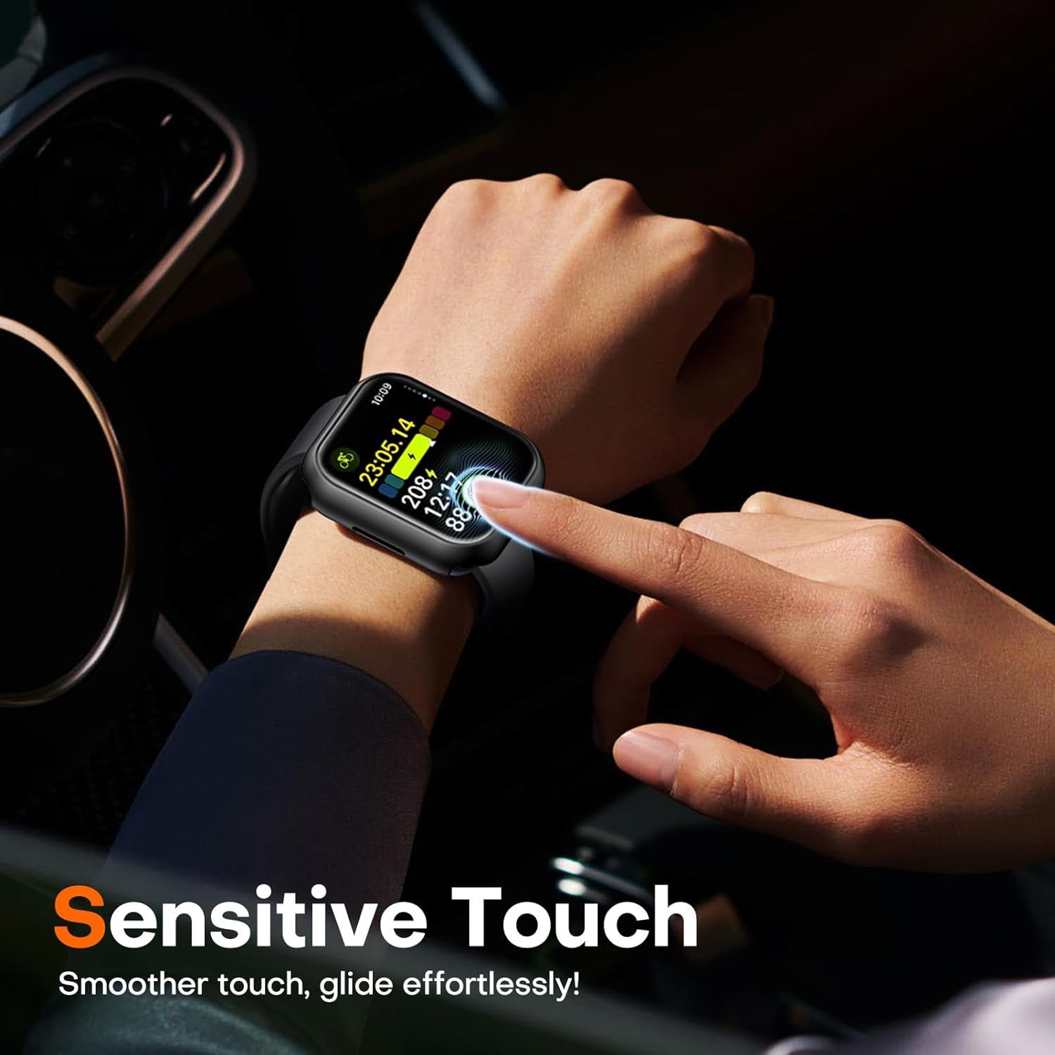 TAURI 2 Pack Hard Case Designed for Apple Watch Series 9 (2023) Series 8/7 41Mm, [360&deg; Shockproof] with 9H Tempered Glass Screen Protector, [Scratch-Resistant] Cover - Black image number 3