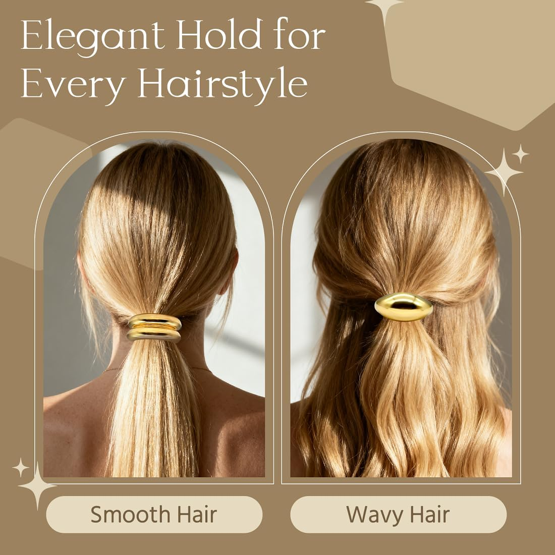 Gold Hair Ties - 6Pcs Gold Hair Accessories for Women & Girls, 3 Styles Chic Metal Hair Cuff Non-Damage Ponytail Cuffs Holders for Thick Hair image number 5