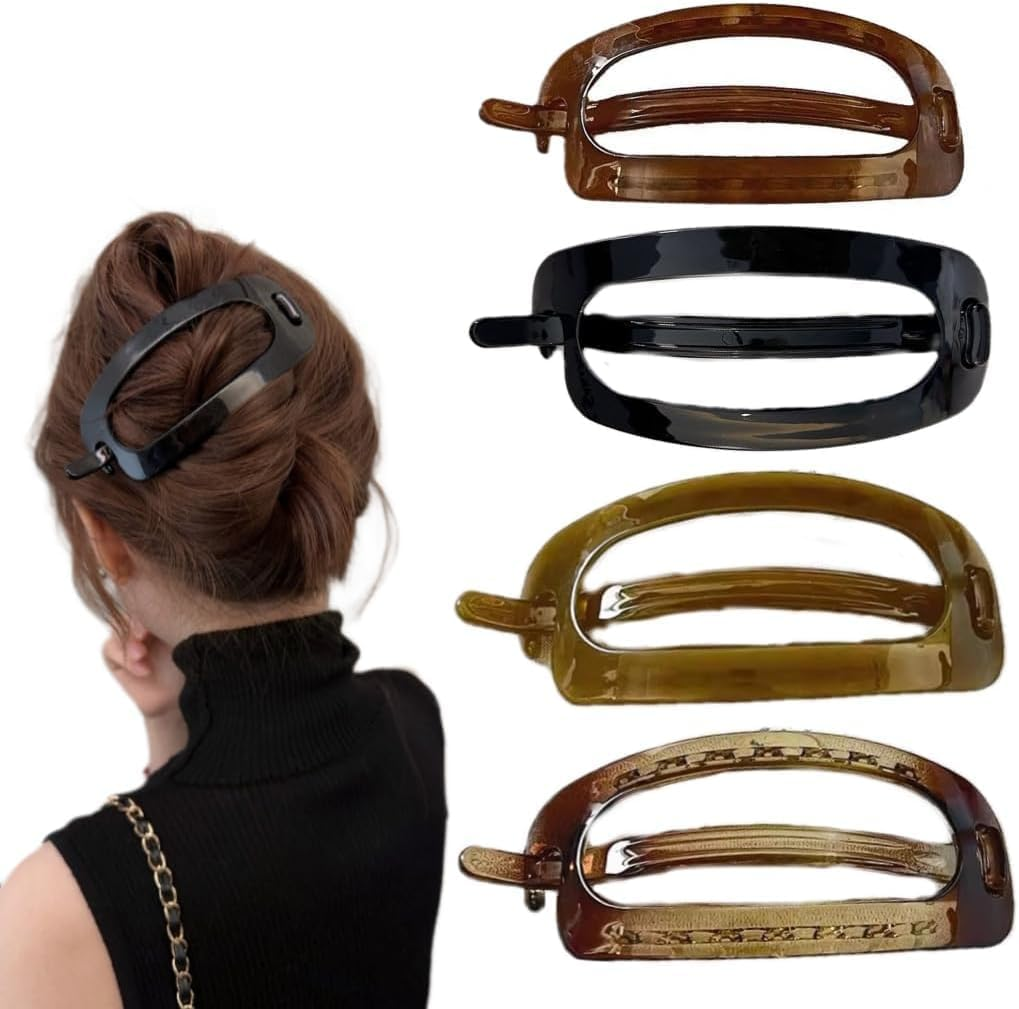 French Concord Curved Hair Clips - 4Pcs Plastic Bun Ponytail Oval Clips, Flat Claw No Slip Duckbill Clips for Hair image number 4