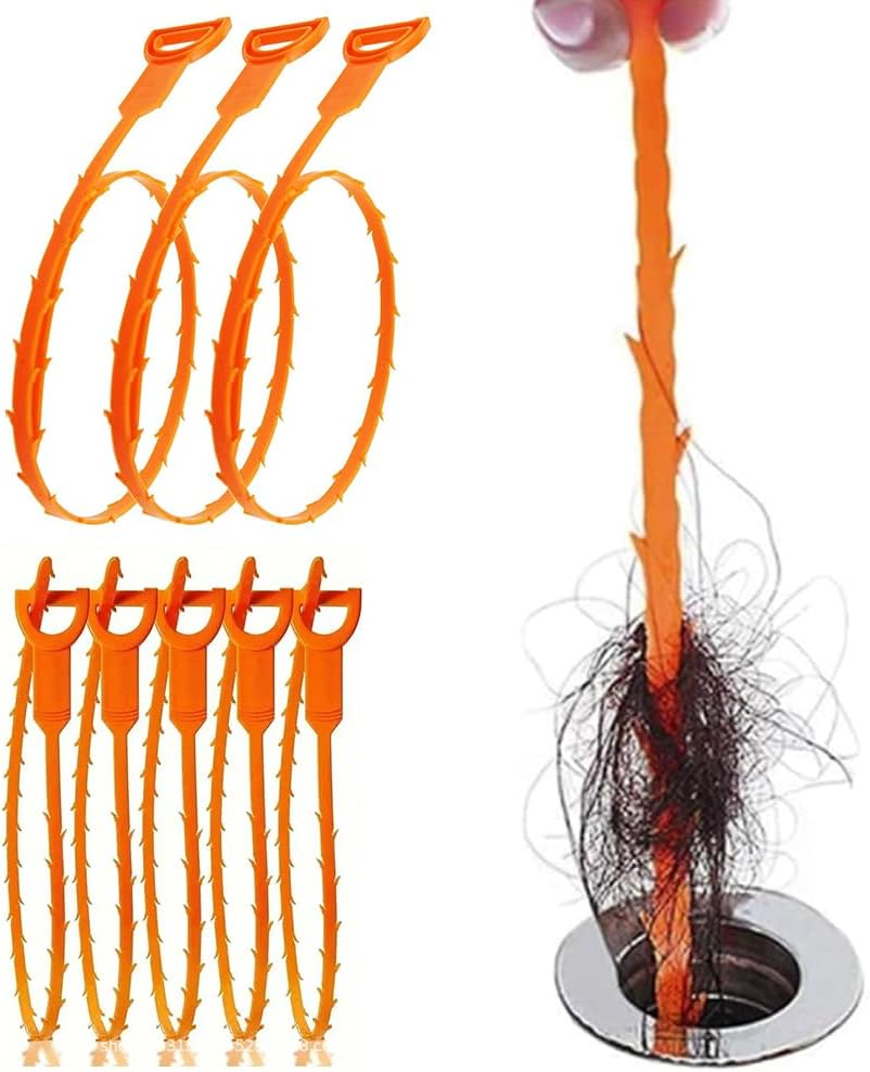 10 Pack 25 Inch Drain Clog Remover Tool, Drain Hair Cleaner Tool, Hair Cather Shower Drain Tool, Drain Auger Hair Cleaning Tool for Shower Kitchen Sink Bath Tub Bathroom, Sink Snake Hair Remover