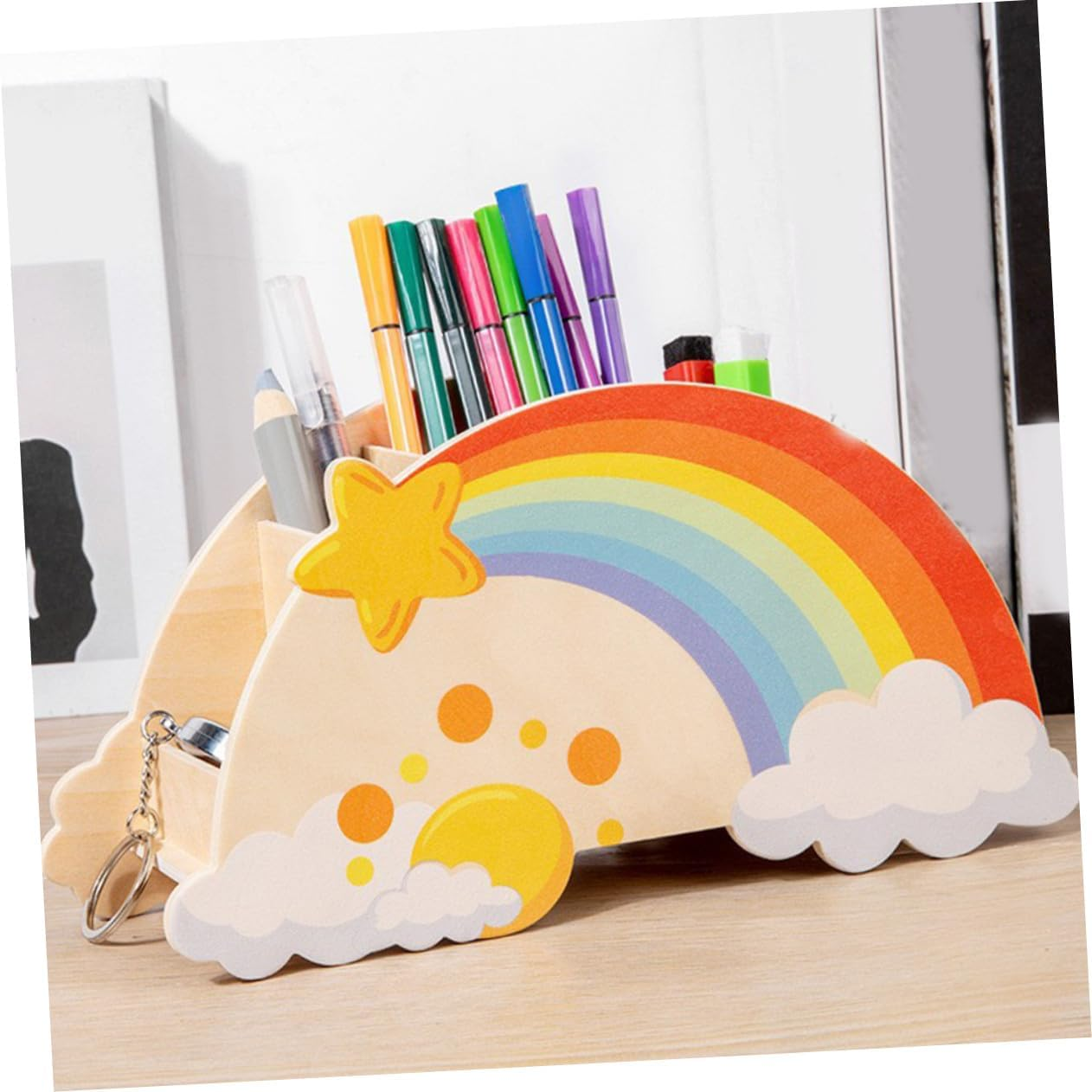 ARTIBETTER Rainbow Wooden Pen Holder Pencil Organizer for Boys and Girls Classroom School Makeup Brush Storage Cute Desktop Stationery Organizer