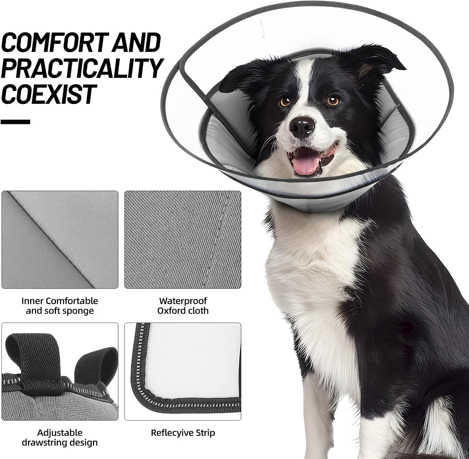 Winmany Dog Cone Collar for Large,Medium Small Dog, Pet Recovery Collars for after Surgery Stop Paw Licking, Adjustable anti Scratch Neck Collar of Shame for Dogs, Elizabethan Collar (Grey, X-Large)