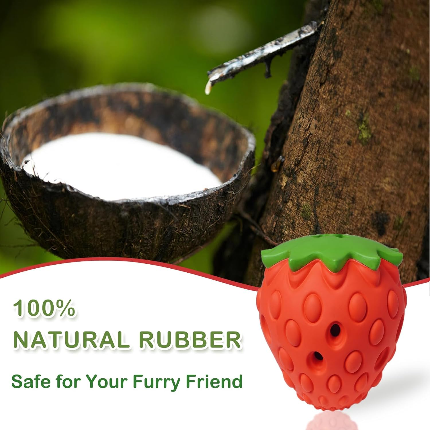 Zovinx Interactive Dog Toy, Natural Rubber Strawberry Food & Treat Puzzle Dog Chew Toy for Teeth Cleaning and IQ Training, Slow Feeder Dispenser Pet Ball for Small, Medium, Large Breeds, Face & Body image number 5