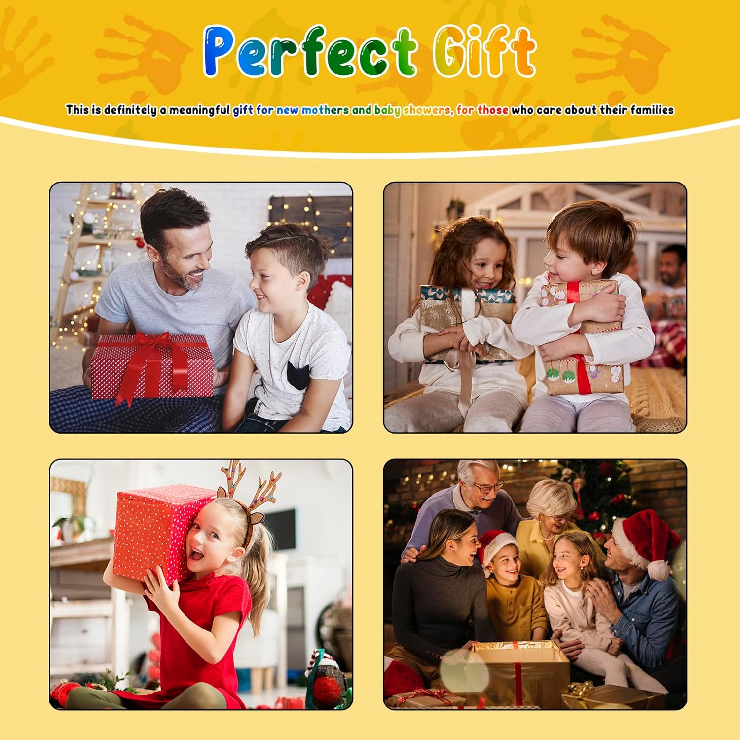 Fxvhojq Clear Family Handprint Kit DIY Handmade Keepsake Wooden Frame with 6 Paints Pen Eraser Paintbrush Non-Marking Nails Newborn Keepsake Baby Handprint and Footprint Kit for Newborn