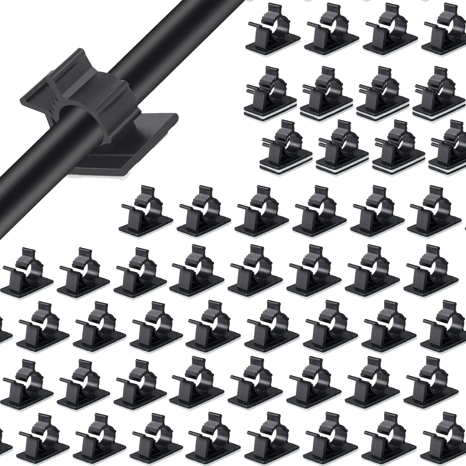 Clearhill 50 Pcs 4-Section Adjustable Self-Adhesive Nylon Cable Clips &ndash; White Wire Holders for Maximum Diameter 0.36 Inch (9.3Mm) &ndash; Cord Management for Home, Office, Car &ndash; Durable & Easy Installation