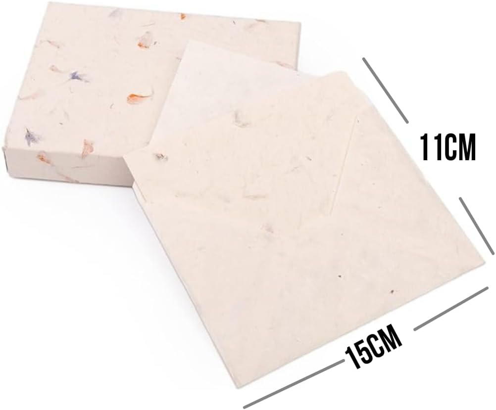 HIMALAYAN BAZAAR Lokta Paper Greeting Cards and Envelope Set - Ecofriendly Stationary Blank Note Cards | All Occasion Greeting Cards | Handmade in Nepal - Off-White image number 2