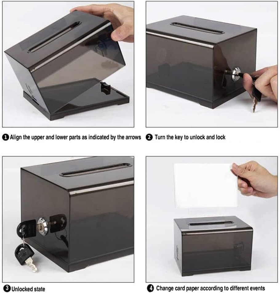 KAFENDA Donation Ballot Box with Lock - Suggestion Box with Sign Holder for Business Cards/Tips Jars/Sweepstakes Boxes (Black) image number 6