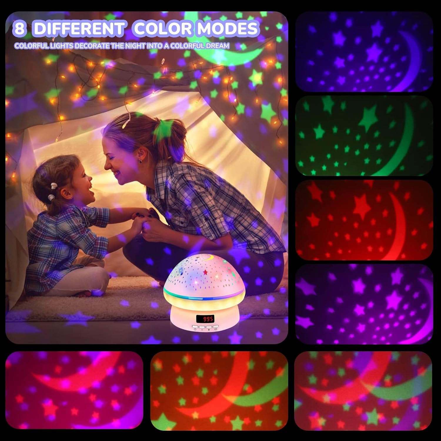 Star Projector for Kids Bedroom,Star Night Light Projector with Timer & Remote Control,Rotating Star Sky Moon Light with 8 Colors Options,Sleep Helper Gift Toys for 2-10 Year Old Girls Boys (Pink) - Black image number 4