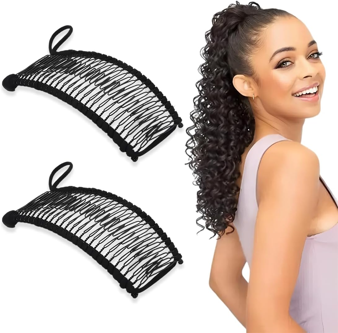 BQRKOTM Banana Clip Double Comb Stretchy Banana Clip Hair 30 Tooth Banana Hair Clips Women for Thick Wavy Kinky Natural Curly Hair (Black)