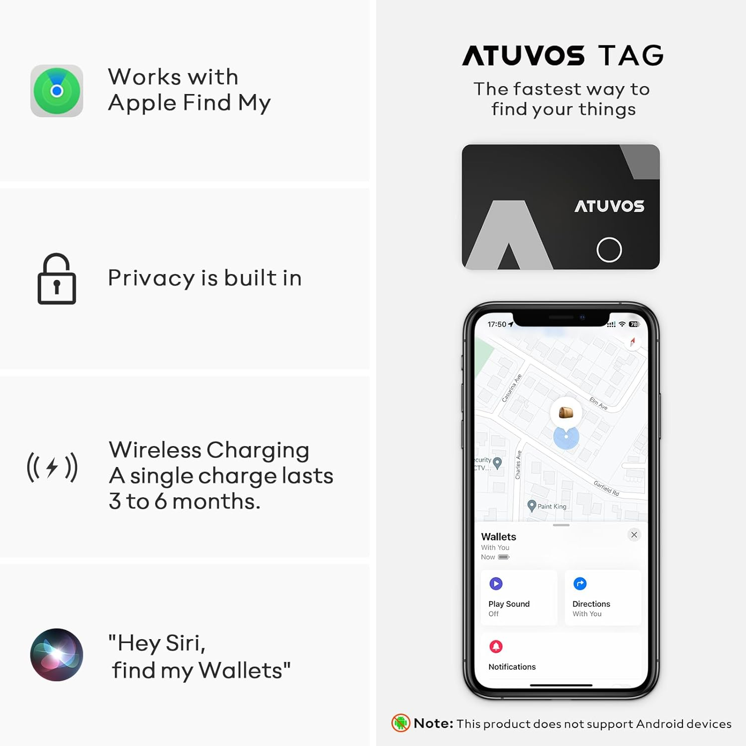 ATUVOS Tracker Air Card Wallet Thin 0.16Cm,(Wireless Charging) Smart Bluetooth Locator Work with Apple Find My (Ios Only), Ltem Finder for Luggages, Suitcase, Bags, Passport -1 Pack image number 2