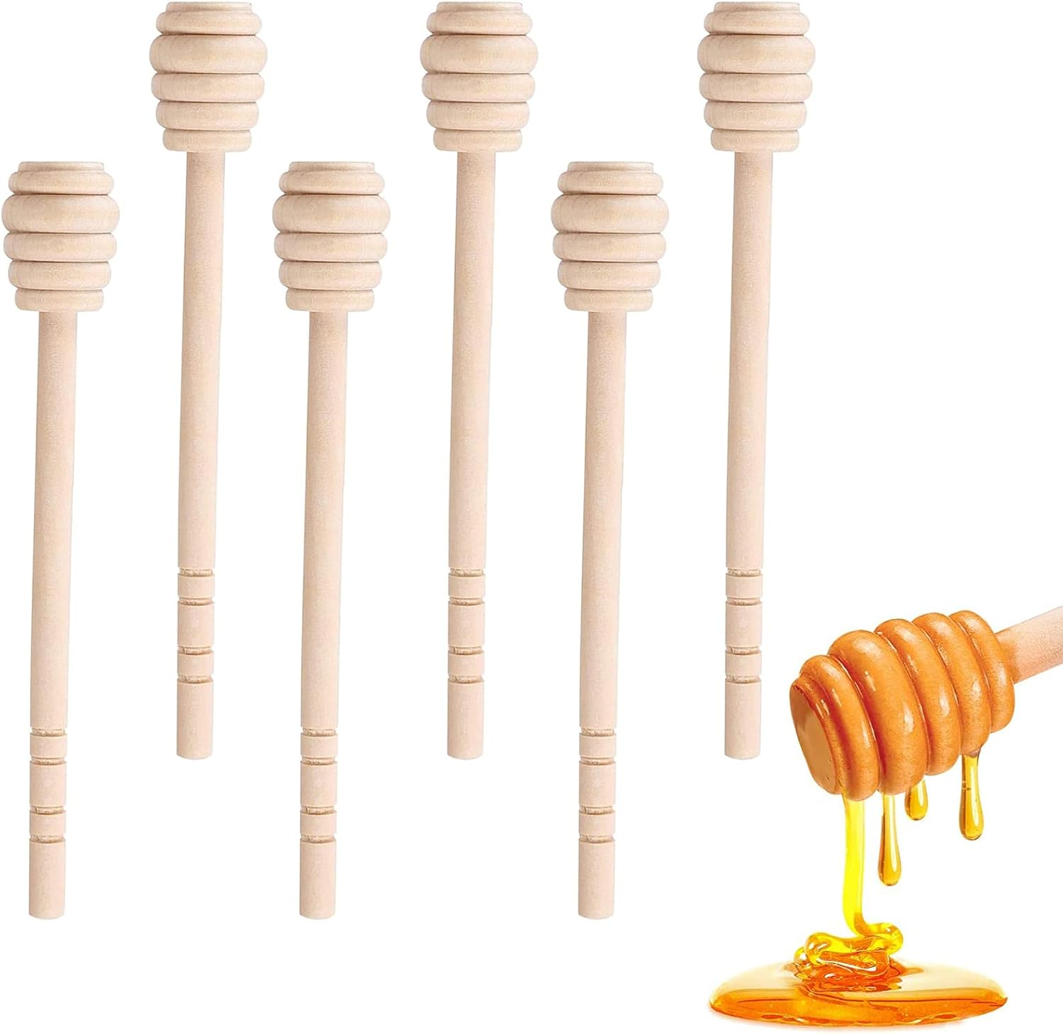 Wooden Honey Mixing Stirrer 6 Pcs 6 Inch Mini Honey Dipper Sticks Honey Comb Stick Honey Spoon Collecting Dispensing Drizzling Jam image number 1