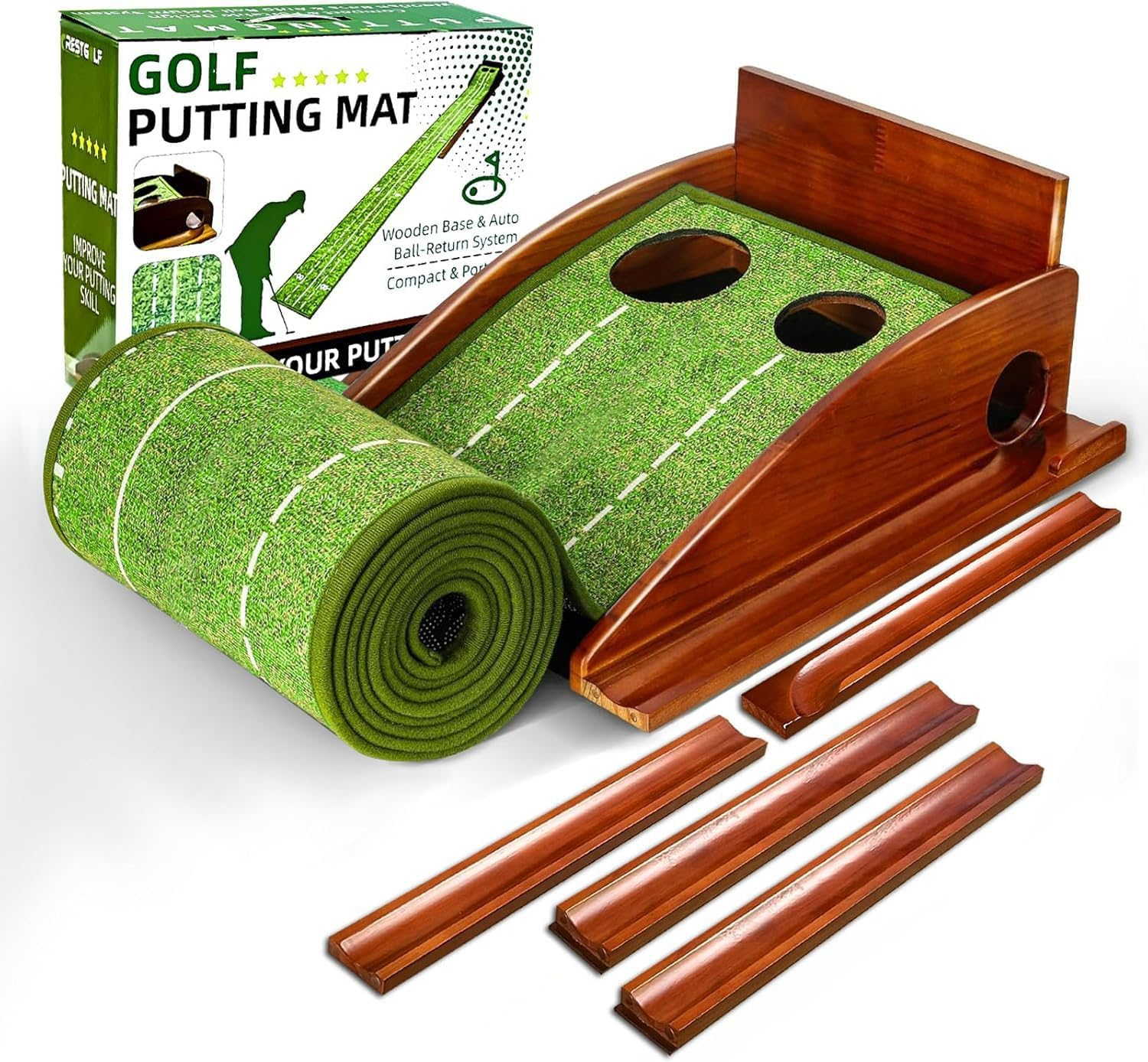 Putting Green Indoor,Wrinkle-Free Golf Mat with Auto Ball Return - Durable Solid Wood Base, Luxurious Velvet Surface - Ideal for Home or Office image number 4