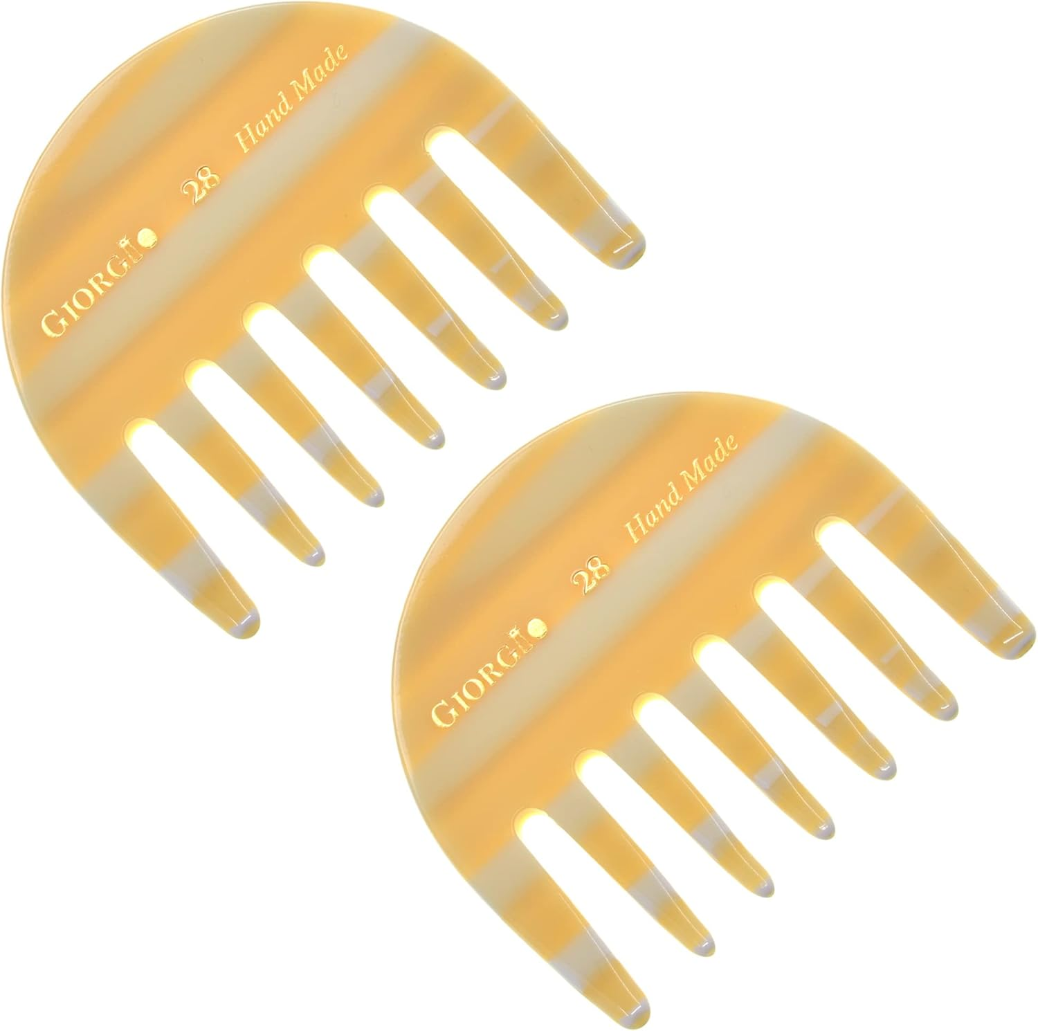 Giorgio G28 2 3/4" Hand Made Ivory Detangling Comb - Wide Teeth Flexible Comb, Hand-Made of Quality Durable Cellulose, Saw-Cut and Hand Polished (2 Pack, Ivory) image number 2