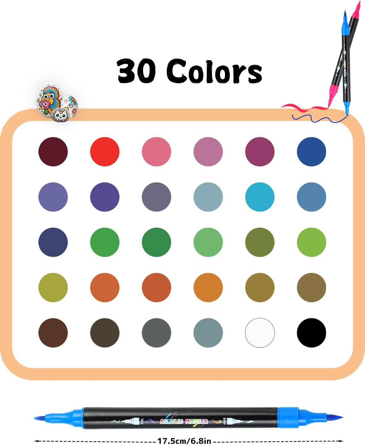 30 Colors Dual Tip Acrylic Paint Pens, Acrylic Paint Markers Set for Rock Painting, Wood, Ceramic, Canvas, Calligraphy,Diy Crafts Art Supplies - 48 Colors image number 6