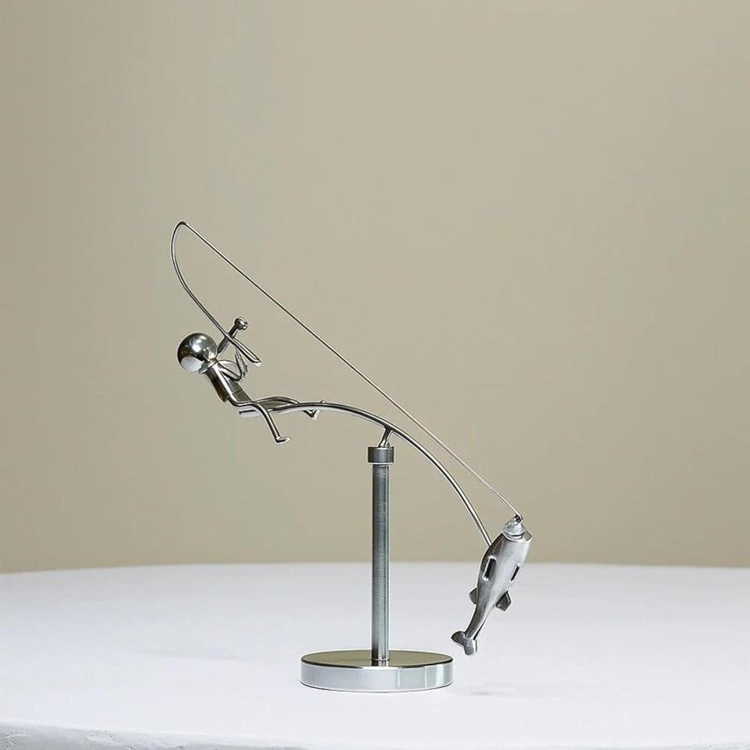 Swinging Fisherman Sculpture,Metal Swinging Sticks Fishing Balancing Statue,Moving Fishing Desktop Decoration for Art Collectors Fisherman Decor image number 3
