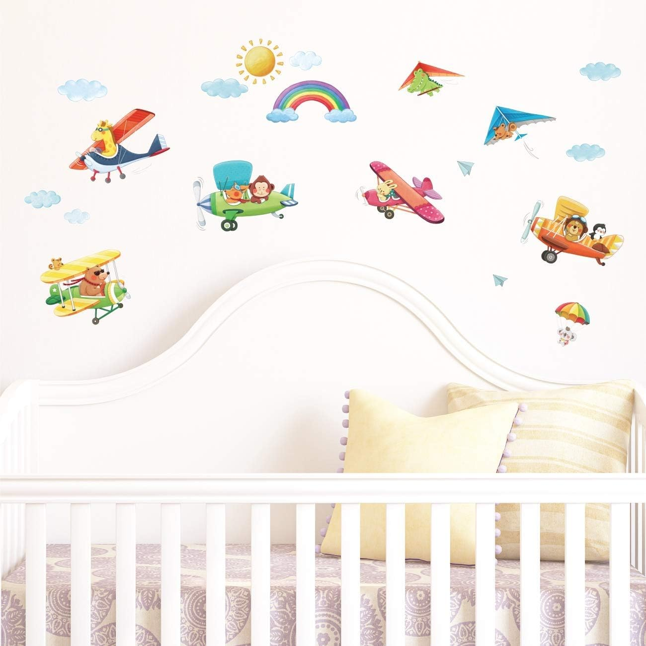 DECOWALL DS-8026 Animal Biplanes Kids Wall Stickers Wall Decals Peel and Stick Removable Wall Stickers for Kids Nursery Bedroom Living Room (Small)